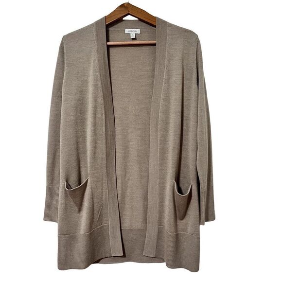 Nordstrom Women's Merino Wool Blend Cardigan XS Taupe Open Front Cozy Sweater - Picture 1 of 6